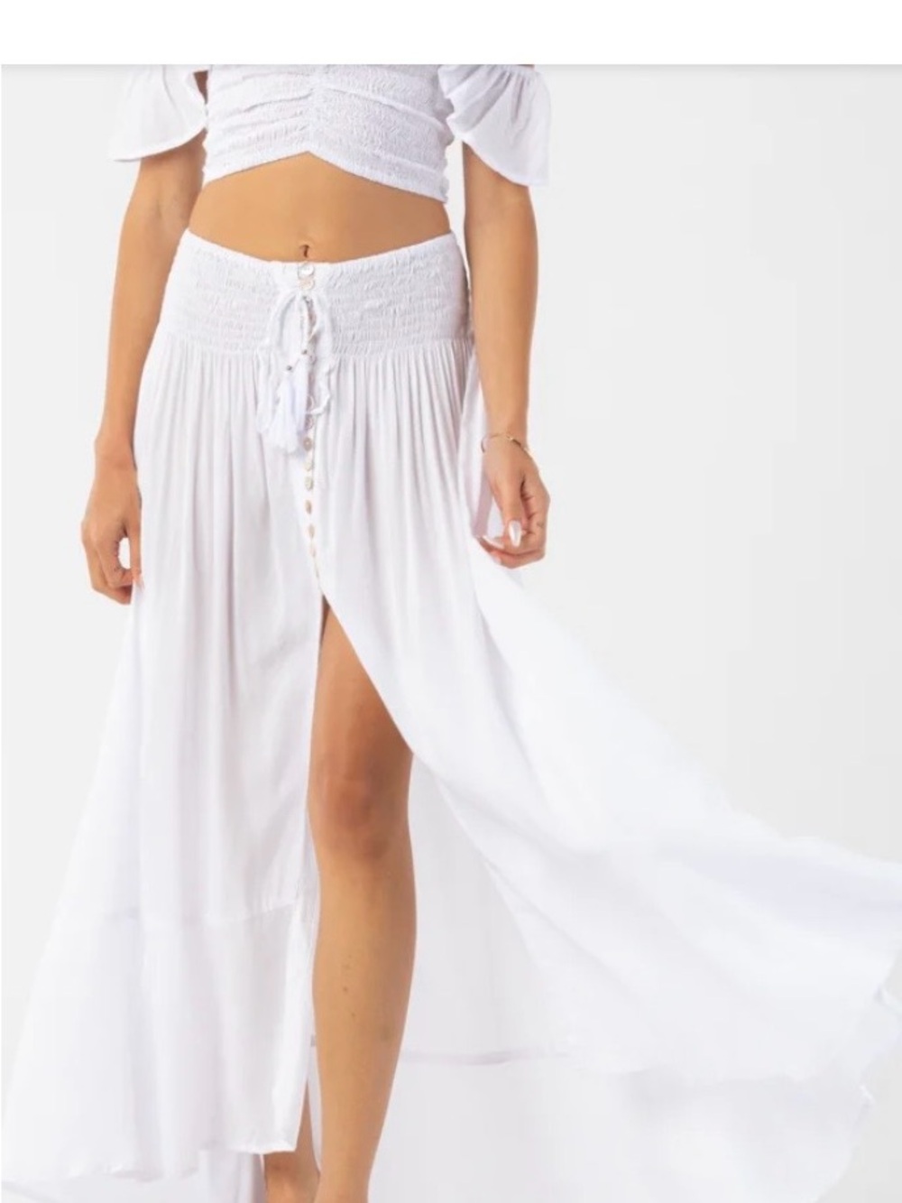 Blick High-Slit Maxi Skirt with Smocked Waist